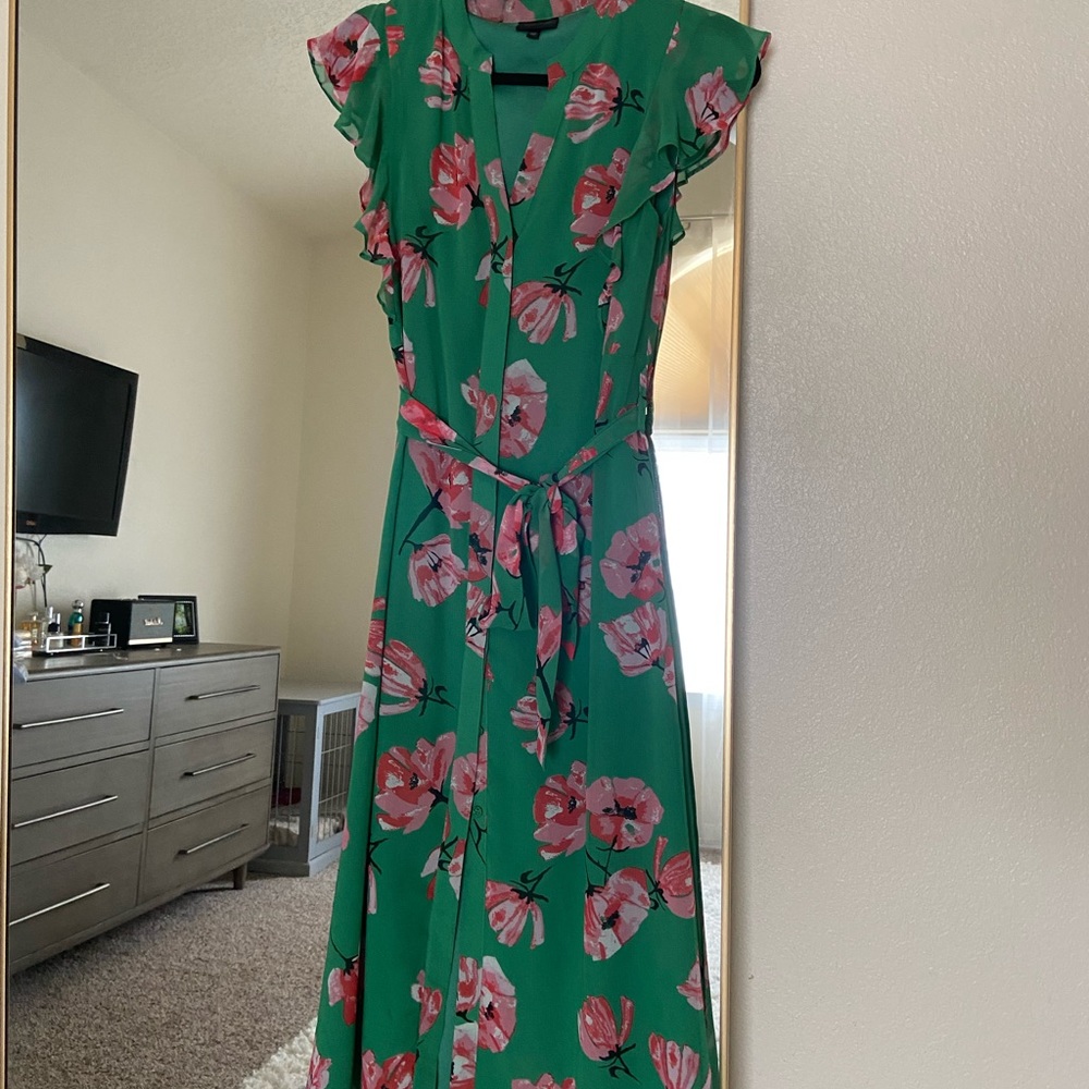Who what wear green floral midi shirt dress XS